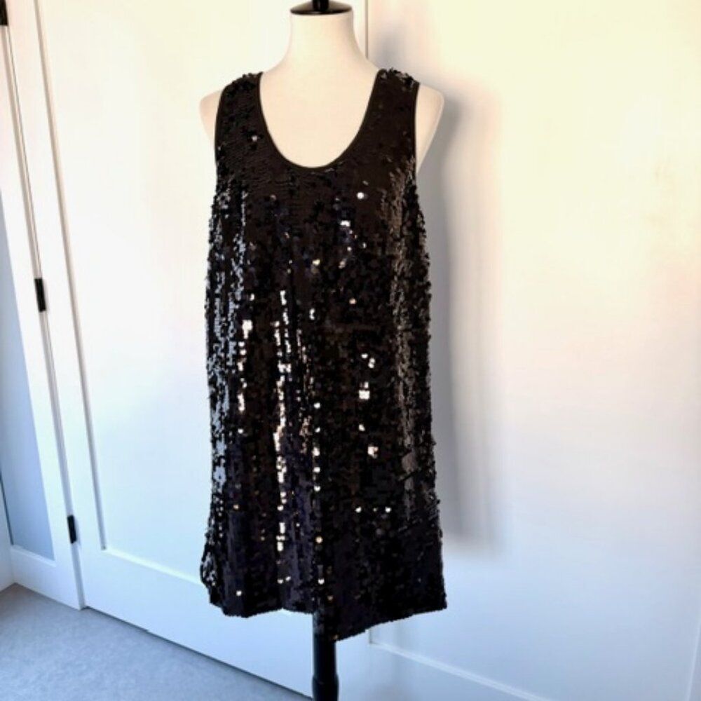 Emerson Fy Tuckernuck Black Sequin Edie Shift Scoop Dress Festive NYE Party Sz L